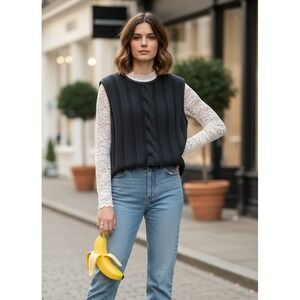 Willow Knit Vest Sleeveless Cable Knit Women's L Black‎ Made in USA Cotton NWT